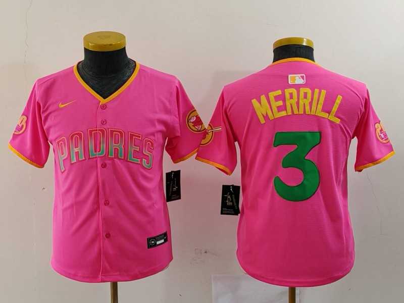 Youth San Diego Padres #3 Jackson Merrill Pink Fashion Baseball Jersey,We sell and wholesale Youth San Diego Padres #3 Jackson Merrill Pink Fashion Baseball Jersey on line form chian!